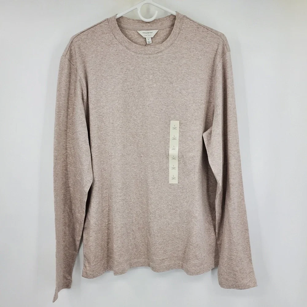NWT Banana Republic Mens Luxe Touch Long Sleeve Crew Neck Tee Oatmeal Heather L